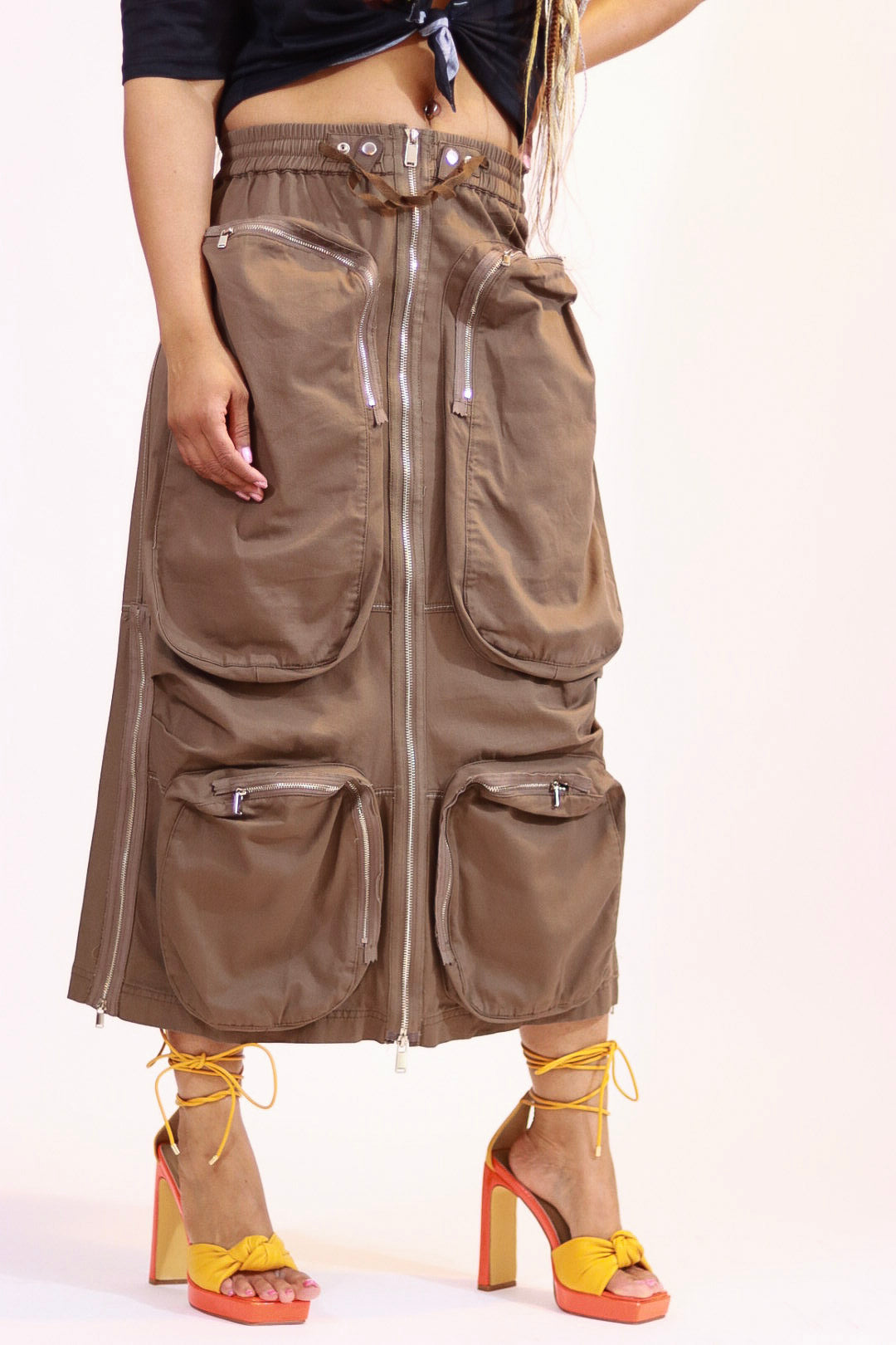 Cargo Skirt with zippers and pockets. Can be worn as a dress or a skirt.